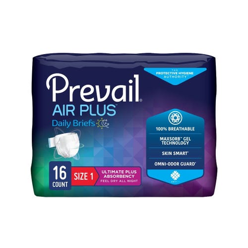 Prevail Air Overnight Briefs - Maximum Absorbency - Size 1 